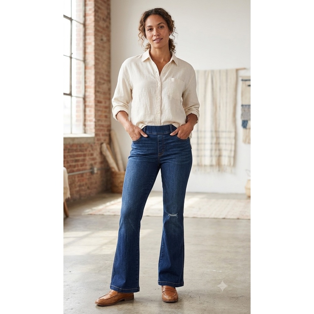 SPANX Flare Jeans XL Midnight Shade Pull On Stretch Denim NWT‎